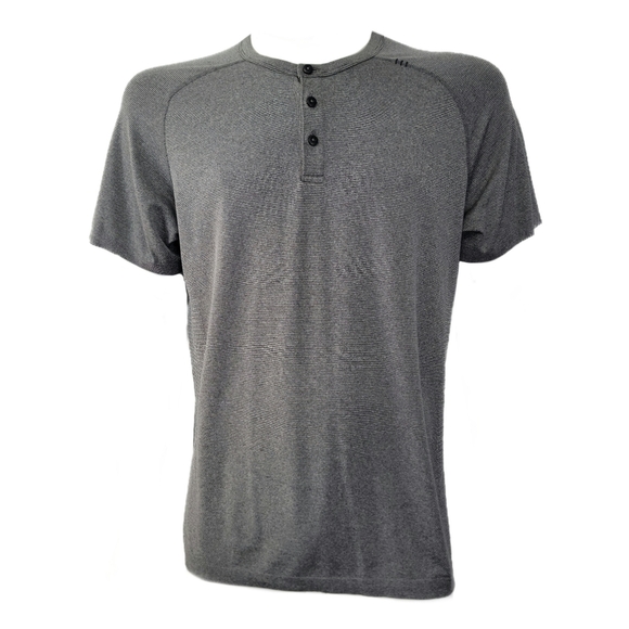 Lululemon Men's Metal Vent Tech Short Sleeve Henley Black/White Pinstripe Large - Picture 1 of 3